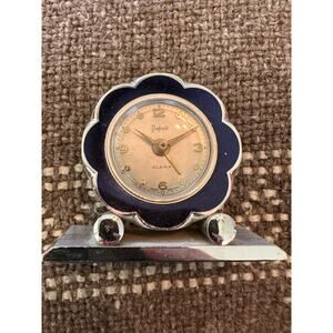 1954 Sheffield Flower Design West Germany Small Travel Alarm Clock